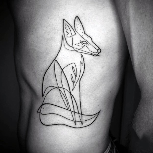 Black work style abstract style side tattoo of fox