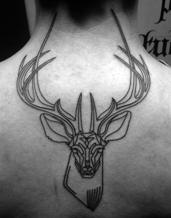 Blackwork style large beautiful looking deer tattoo on back