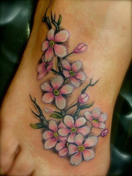 bel ramo di sakura tatuaggio su piede di ragazza