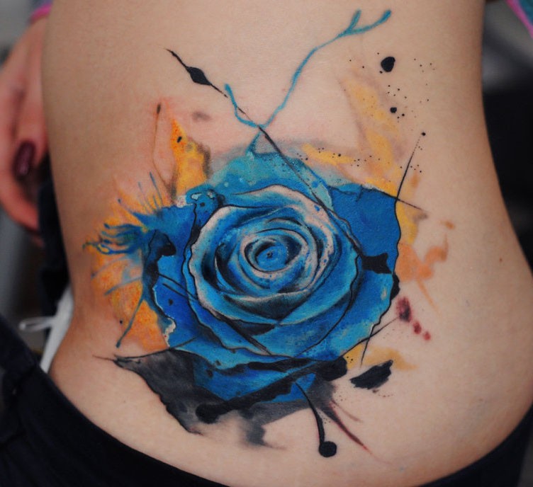 Blue rose watercolor tattoo by dopeindulgence