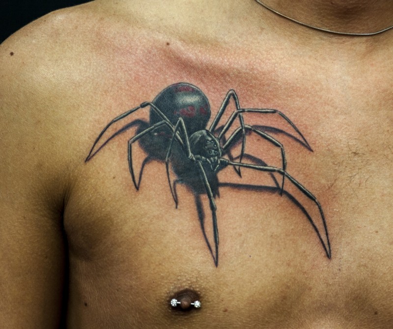 meraviglioso dipinto 3D molto realistico ragno tatuaggio su petto