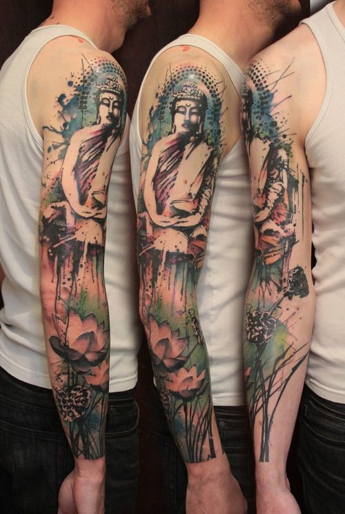 Buddha tattoo in new style on arm