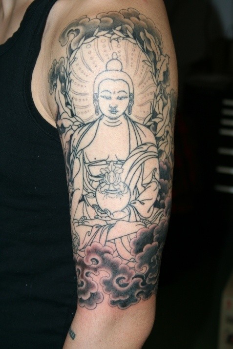 Buddha tattoo on half sleeve