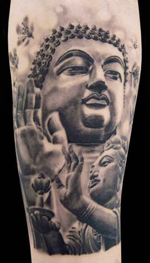 Buddha with a lotus flower in hand tattoo