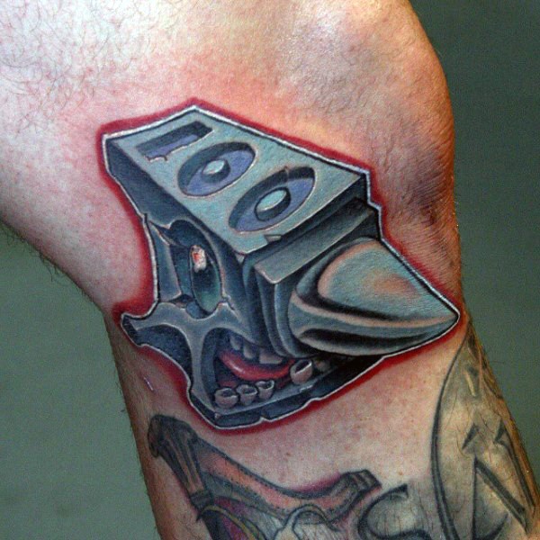 Cartoon style colored knee tattoo of anvil