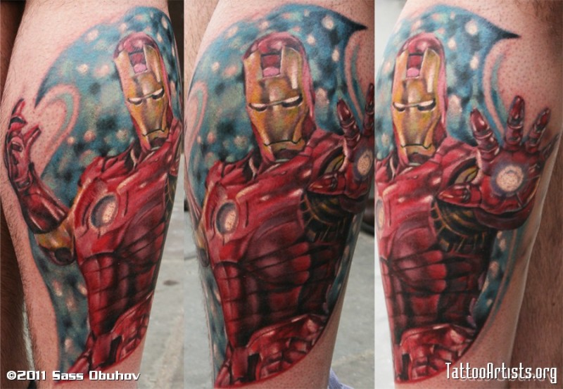 Cartoon style colored tattoo of Iron man
