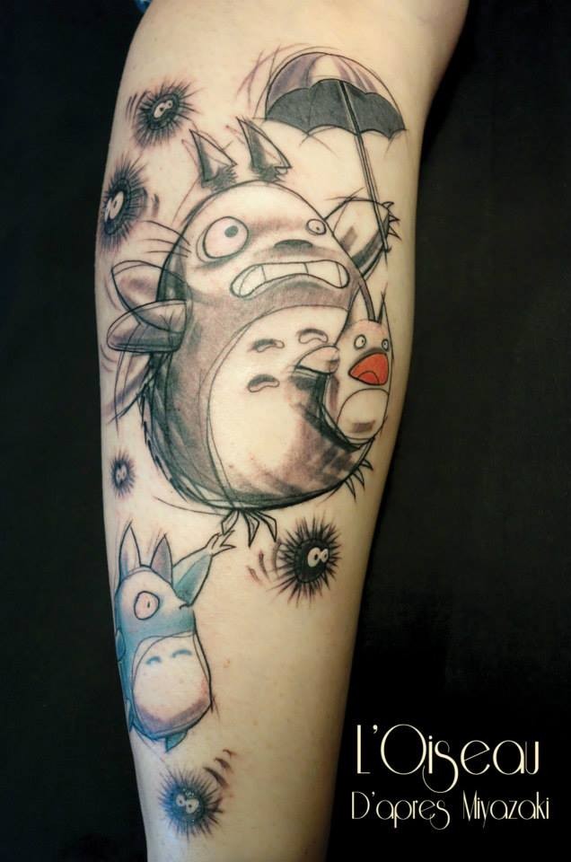 Cartoon style colored various monsters tattoo