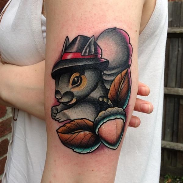 Cartoon tattoo arm new school squirrel