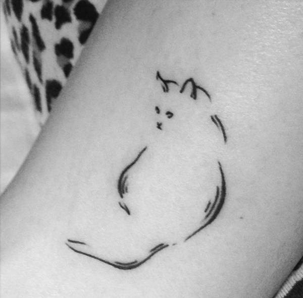 Cat shaped black ink for girls tattoo of nice cat