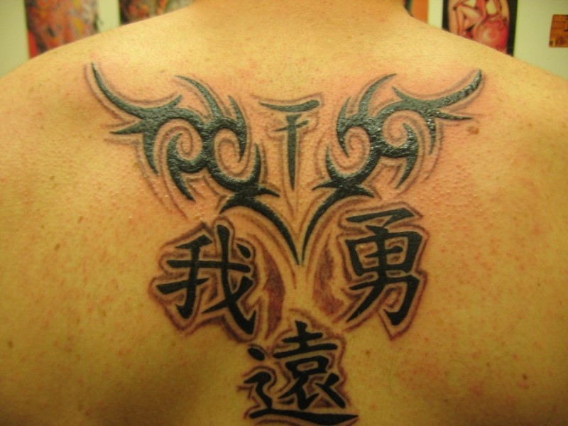 Tatuaje en la espalda, símbolos y signos chinos