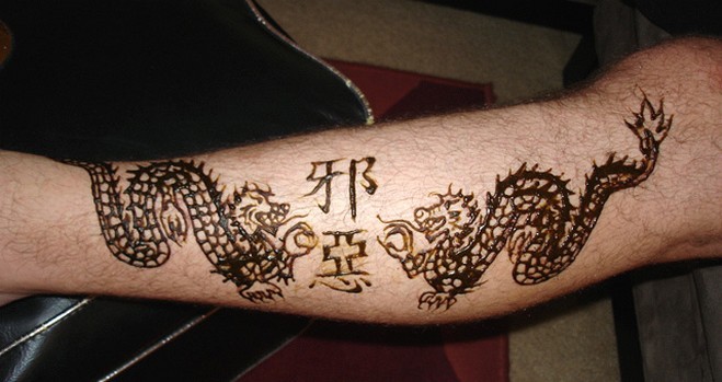 Chinese character tattoo with dragons