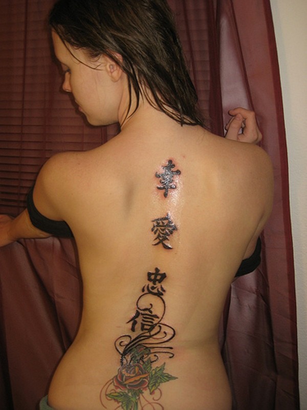 Chinese tattoo design with symbols on back