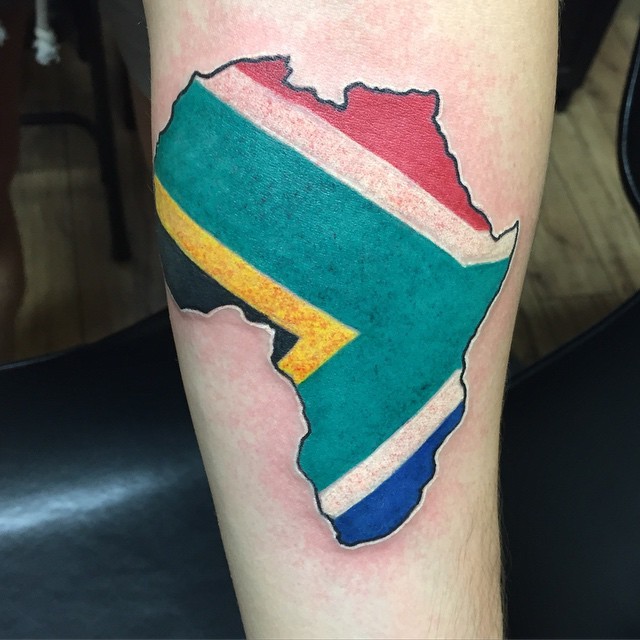 Colored arm tattoo of Africa map piece