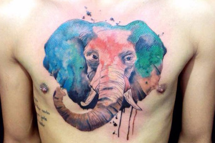 Colored chest tattoo of cool elephant