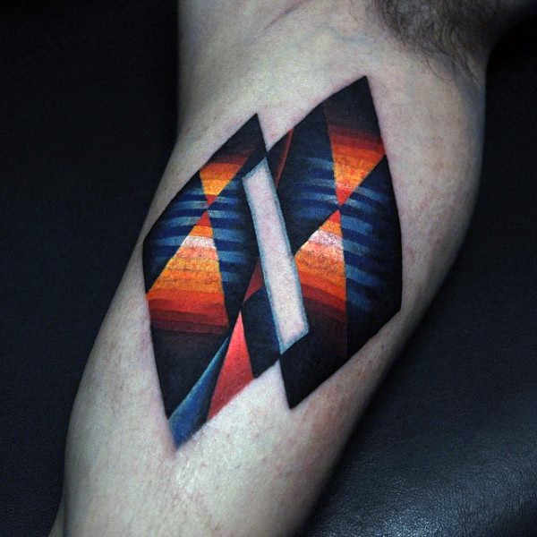 Colored geometrical style biceps tattoo of cool ornaments