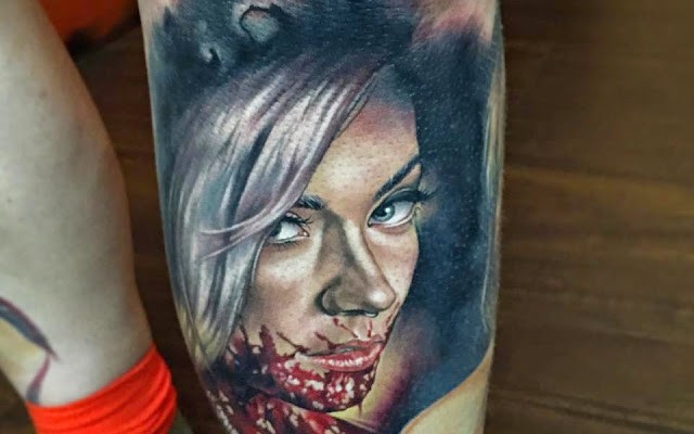 Colored horror style bloody woman portrait