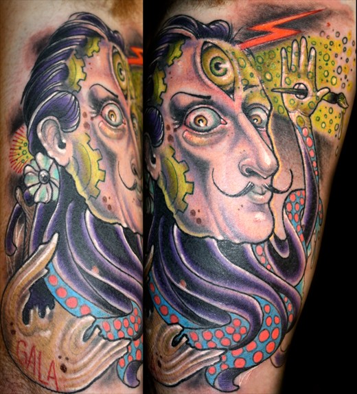 Colored new school style big arm tattoo of fantasy half man half octopus