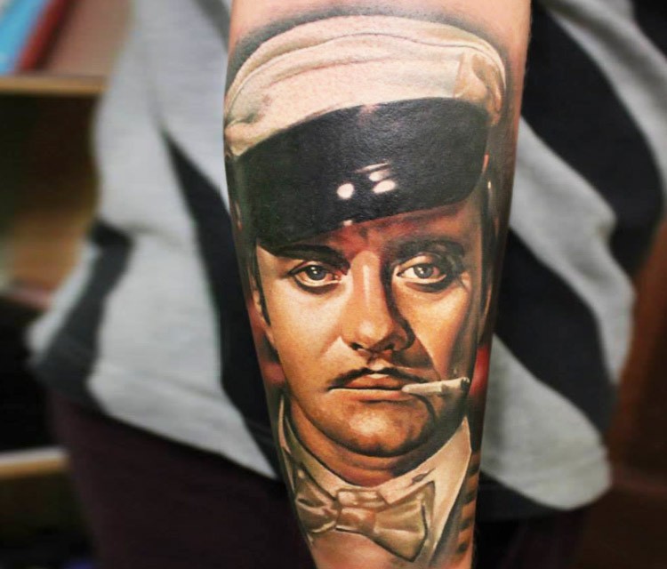 Colored portrait style colored tattoo of famous actor