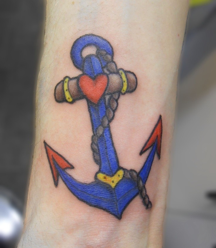 Colored small traditional anchor tattoo
