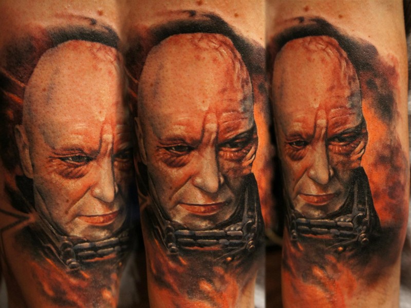 Colored very detailed arm tattoo of Darth Vader&quots face