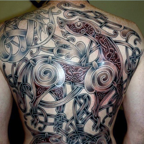 Colored whole back tattoo of mystical monster