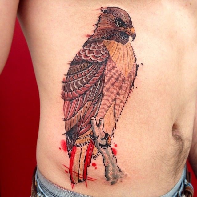 Tatuagem de barriga colorida linda pintada de águia deslumbrante