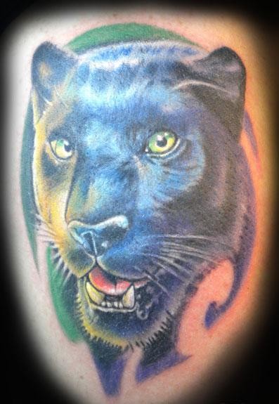 Colorful black panther tattoo