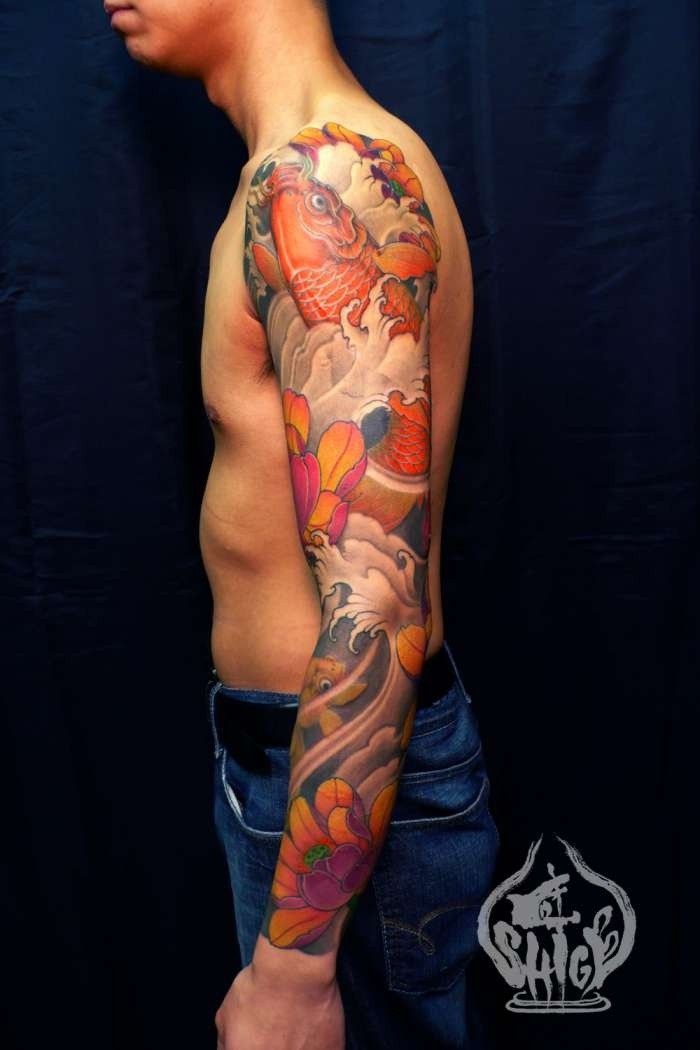 Colorful koi fish tattoo by shige