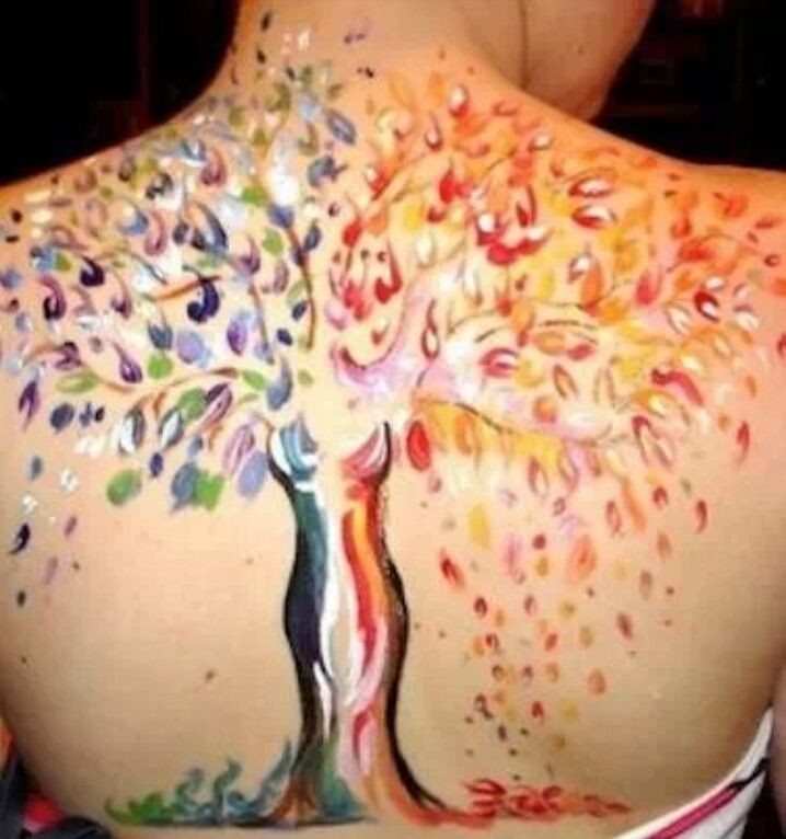 Colorful lovely tree tattoo on whole back