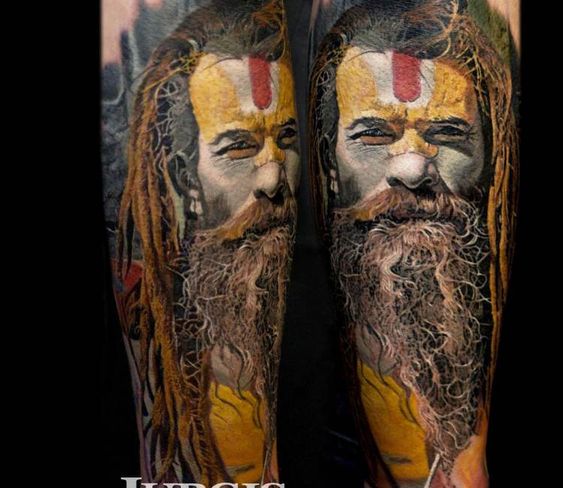 Tatuaggio colorato di ritratto di uomo di Jurgis Mikalauskas
