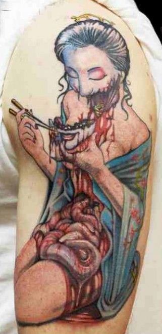 colorato geisha zombi tatuaggio