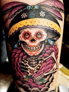 colorato scheletro messicano tatuaggio