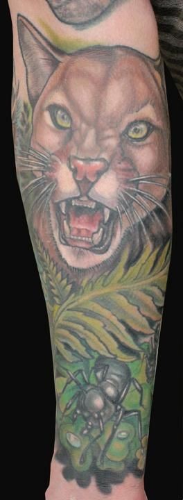 fresco colorato gatto selvatico agressivo giungla tatuaggio anicotto