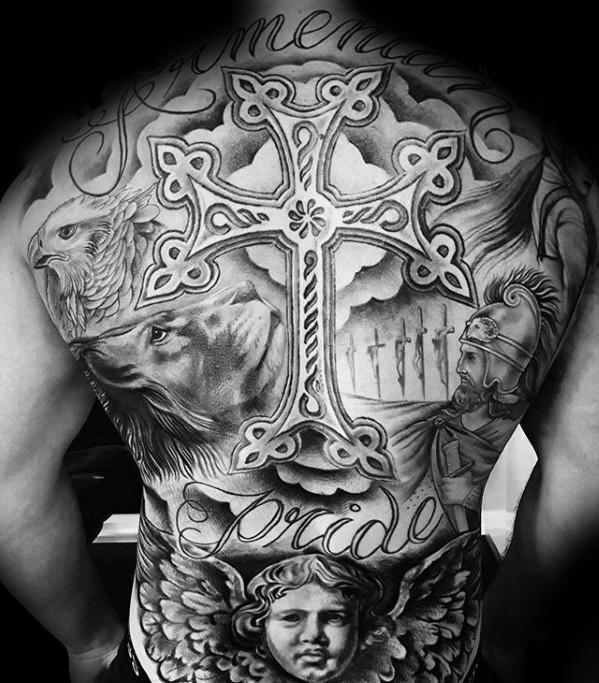 Cool cross shaded tattoo on back
