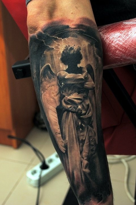 Cool dark angel forearm tattoo