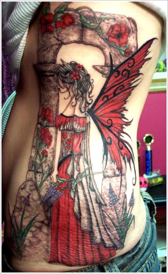 Cool idea of fairy tattoo on ribs