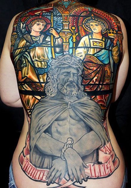 Cool idea of jesus tattoo on whole back