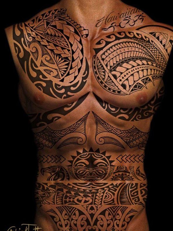 Cool idea of polynesian tattoo on whole body