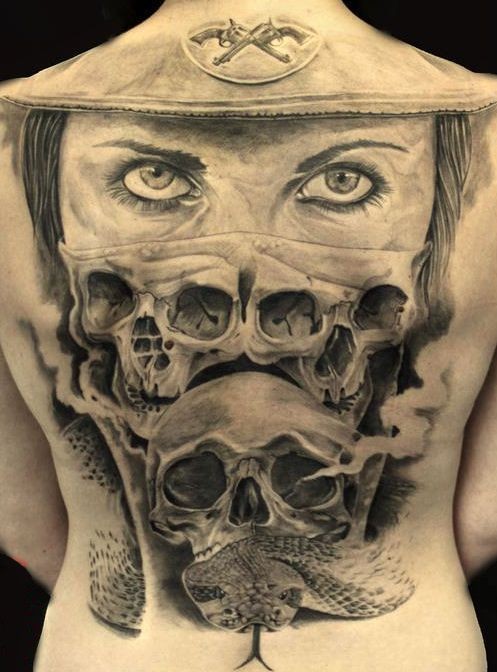 Cool idea of skull tatttoo on back