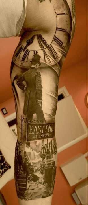 Cool idea of trash polka tattoo on arm