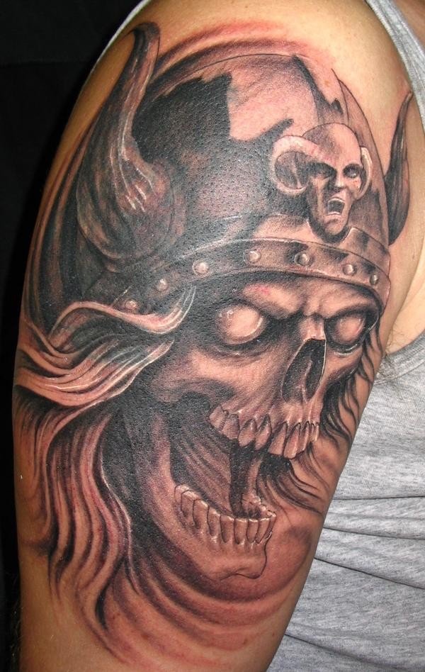 Cool idea of viking tattoo on half sleeve