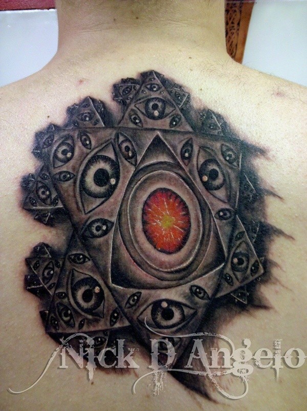 Cool masonic symbols tattoo on upper back