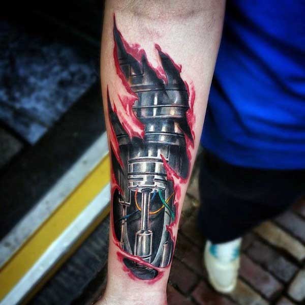 Cool mechanical colored detailed tattoo on arm