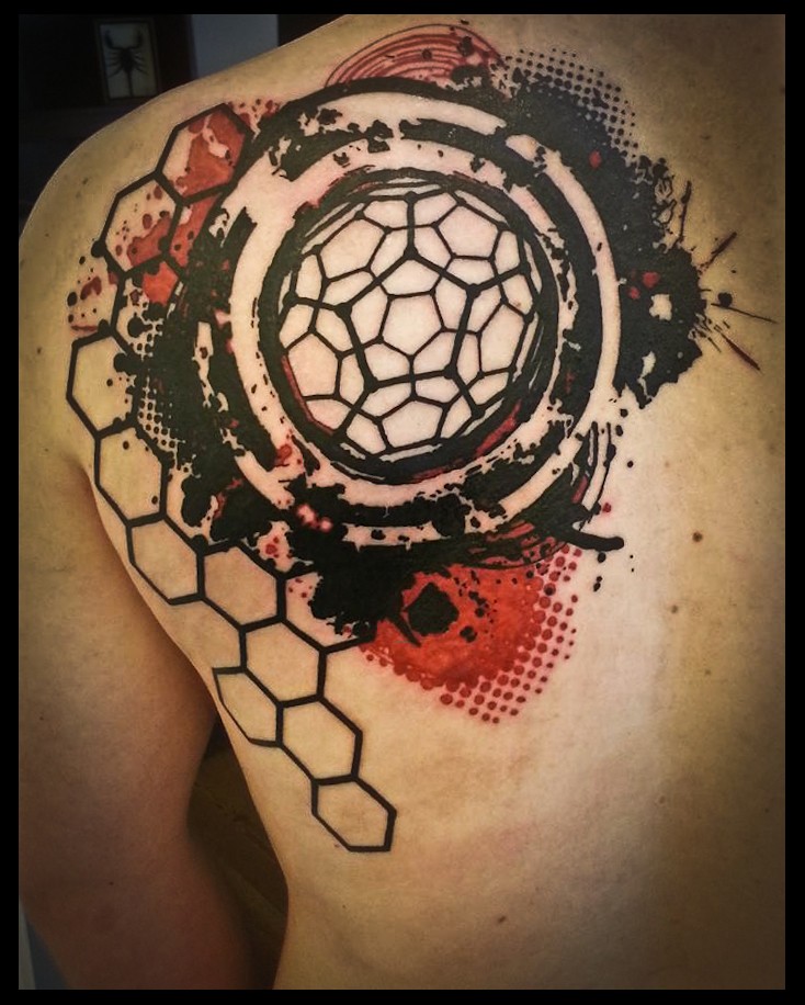 Cool modern style colored ball tattoo on shoulder