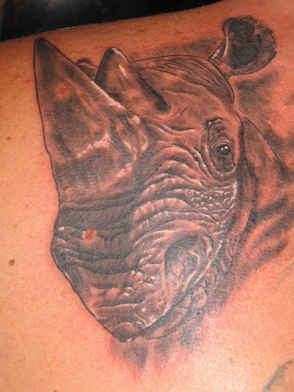 Tatuaje  de rinoceronte gris con cuerno grueso
