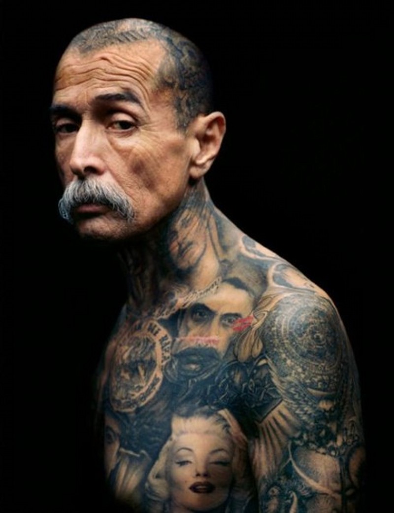 fresco vari persone famose d&quotepoca tatuaggio pieno di corpo