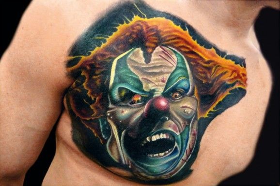 Creepy clown tattoo by Brandon Bond