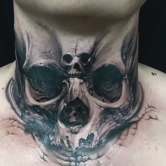 Tatuaggio alla gola in stile 3D dall&quotaspetto inquietante del teschio umano demoniaco