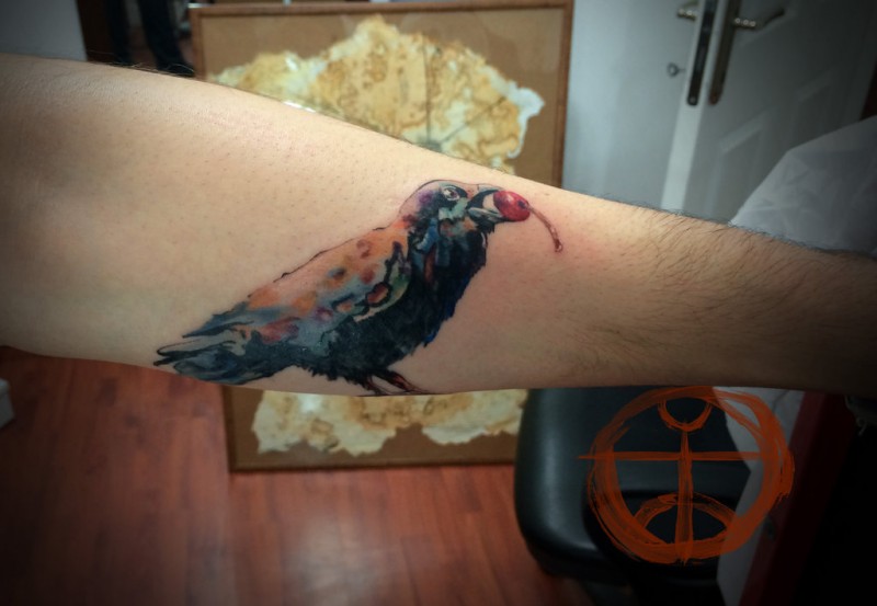 Crow tattoo on the hand by koraykaragozler