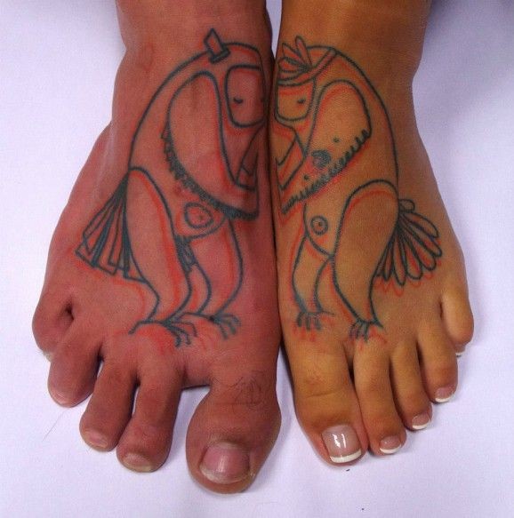 Cute birds tattoo on feet by Bouits